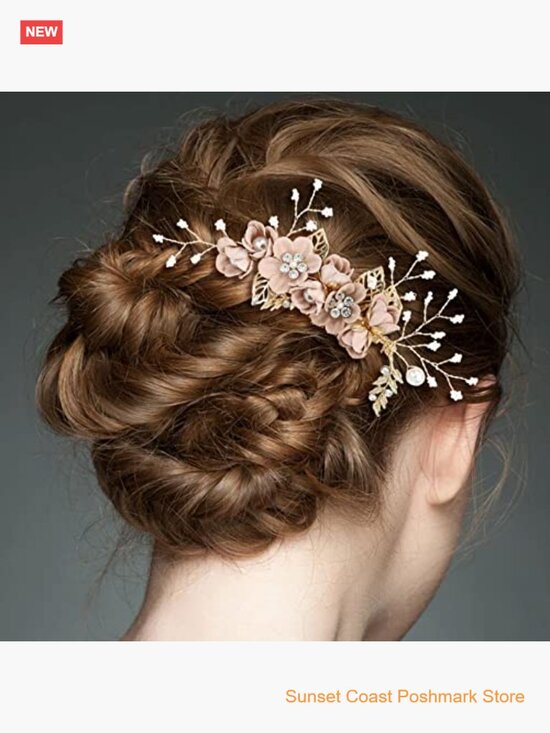 20 Pack Flower Hair Side Combs Pins Set Handmade Alloy Rhinestones Pearl Twist main image 6